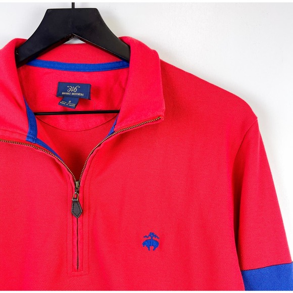 346 Brooks Brothers (S) 100% Cotton Mens Colorblock Sweater Pullover Red Blue - Picture 6 of 8
